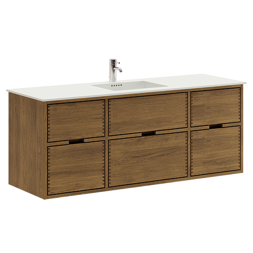 140 cm Dark Stained Just Wood Bathroom Furniture with 6 Drawers