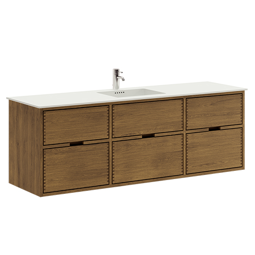 160 cm Dark Oiled Just Wood bathroom furniture with 6 drawers