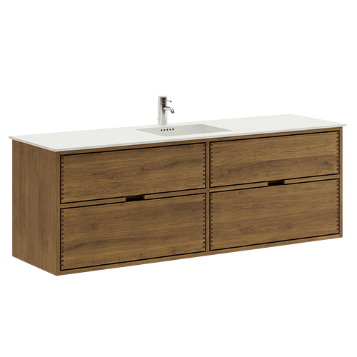 160 cm Dark-stained Just Wood bathroom furniture with 4 drawers - Double carving