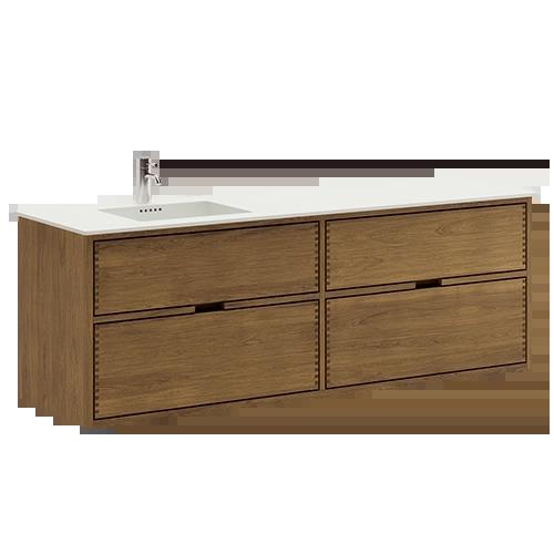 160 cm Dark-stained Just Wood bathroom furniture with 4 drawers - Left cutout