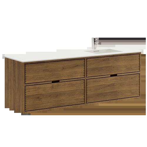 160 cm Dark Stained Just Wood Bathroom Furniture with 4 Drawers - Right Cutout