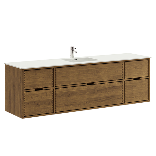 180 cm Dark Oiled Just Wood bathroom furniture with 6 drawers
