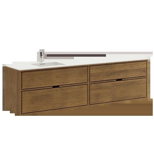 200 cm Dark Stained Just Wood Bathroom Furniture with 4 Drawers - Left Cutout