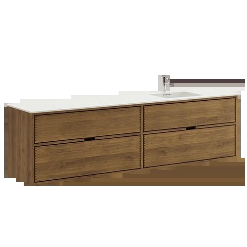 200 cm Dark Stained Just Wood Bathroom Furniture with 4 Drawers - Right Cutout