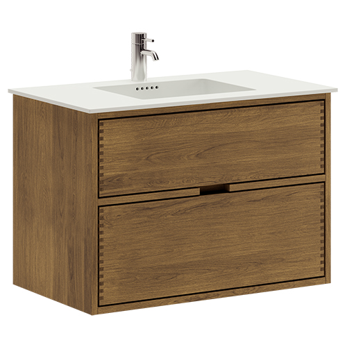 80 cm Dark Stained Just Wood Bathroom Furniture with 2 Drawers