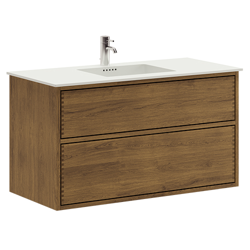 100 cm Dark Stained Just Wood Push bathroom furniture with 2 drawers