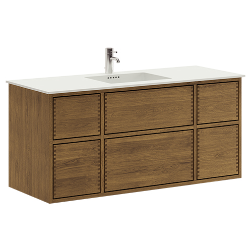 120 cm Dark Stained Just Wood Push Bathroom Furniture with 6 Drawers