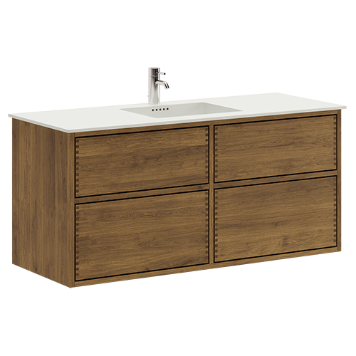 120 cm Dark-stained Just Wood Push bathroom furniture with 4 drawers - Double carving