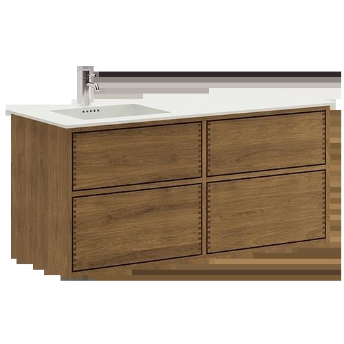 120 cm Dark Stained Just Wood Push Bathroom Furniture with 4 Drawers - Left Cutout