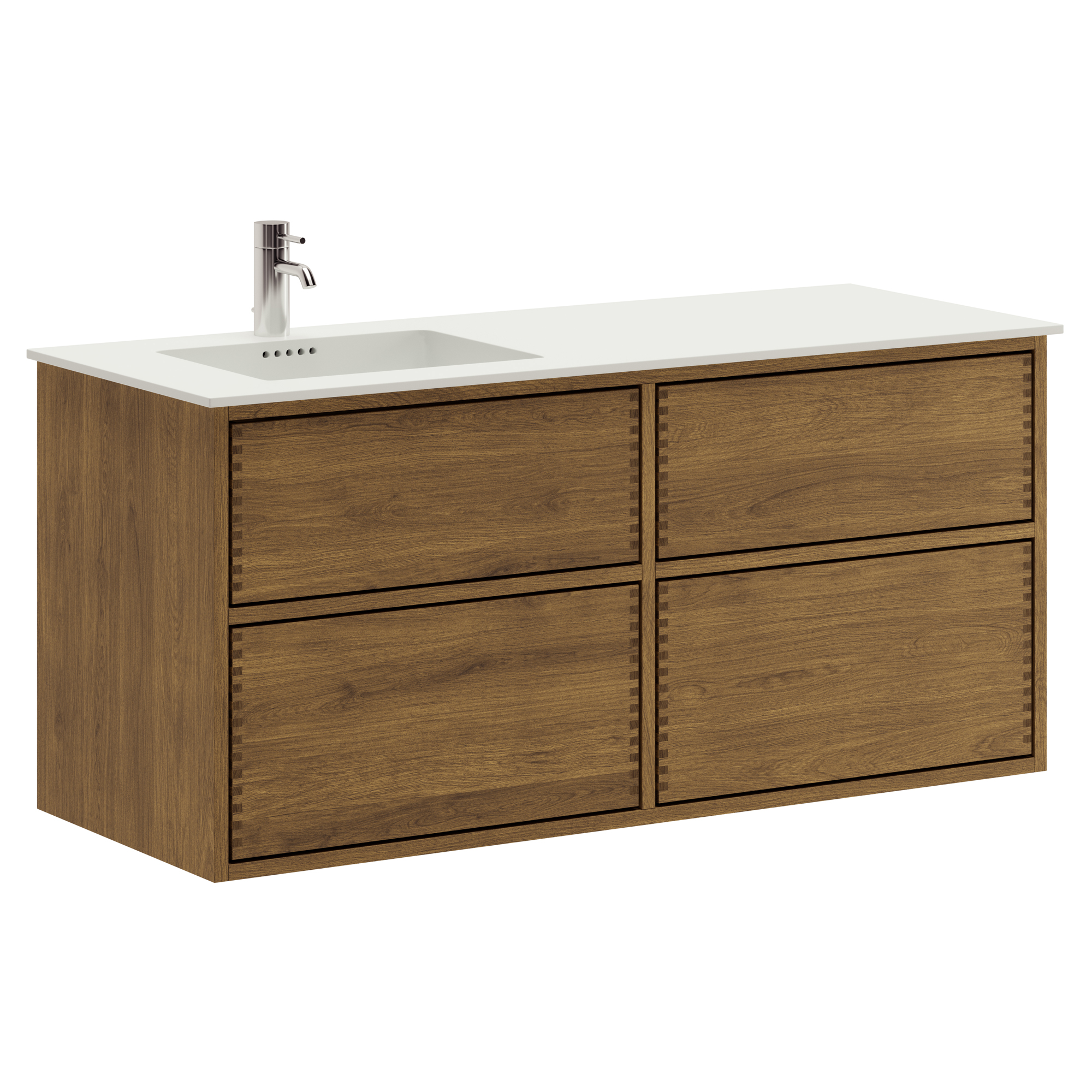 120 cm Dark Stained Just Wood Push Bathroom Furniture with 4 Drawers - Left Cutout