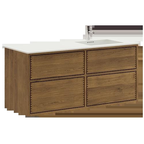 120 cm Dark Stained Just Wood Push Bathroom Furniture with 4 Drawers - Right Cutout