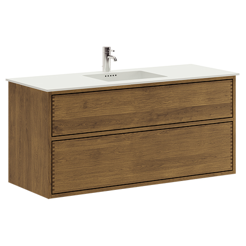 120 cm Dark Stained Just Wood Push bathroom furniture with 2 drawers