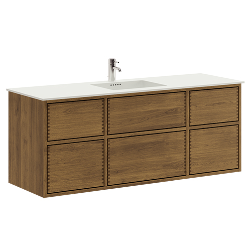 140 cm Dark-stained Just Wood Push bathroom furniture with 6 drawers
