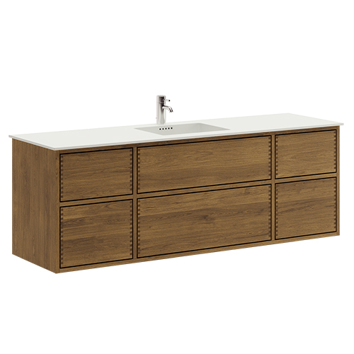 160 cm Dark Oiled Just Wood Push bathroom furniture with 6 drawers