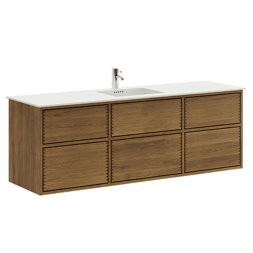 160 cm Dark Oiled Just Wood Push Bathroom Furniture with 6 Drawers