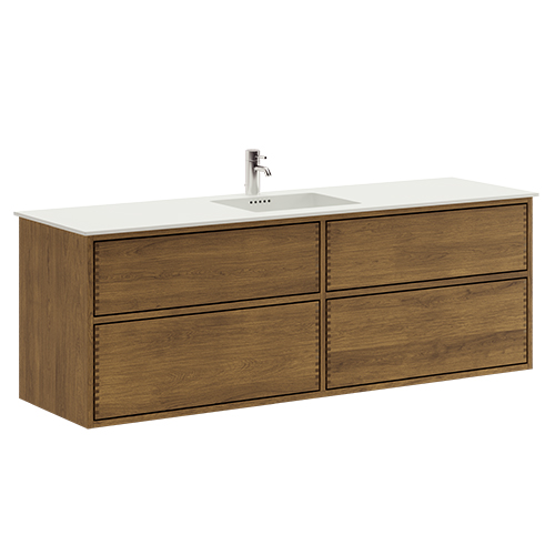 160 cm Dark-stained Just Wood Push bathroom furniture with 4 drawers - Double carving