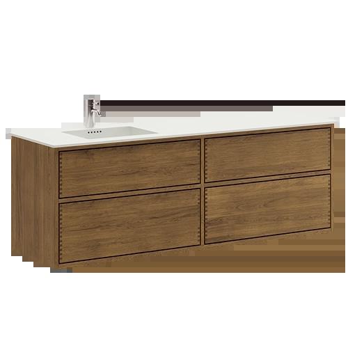 160 cm Dark Oiled Just Wood Push bathroom furniture with 4 drawers - Left cutout