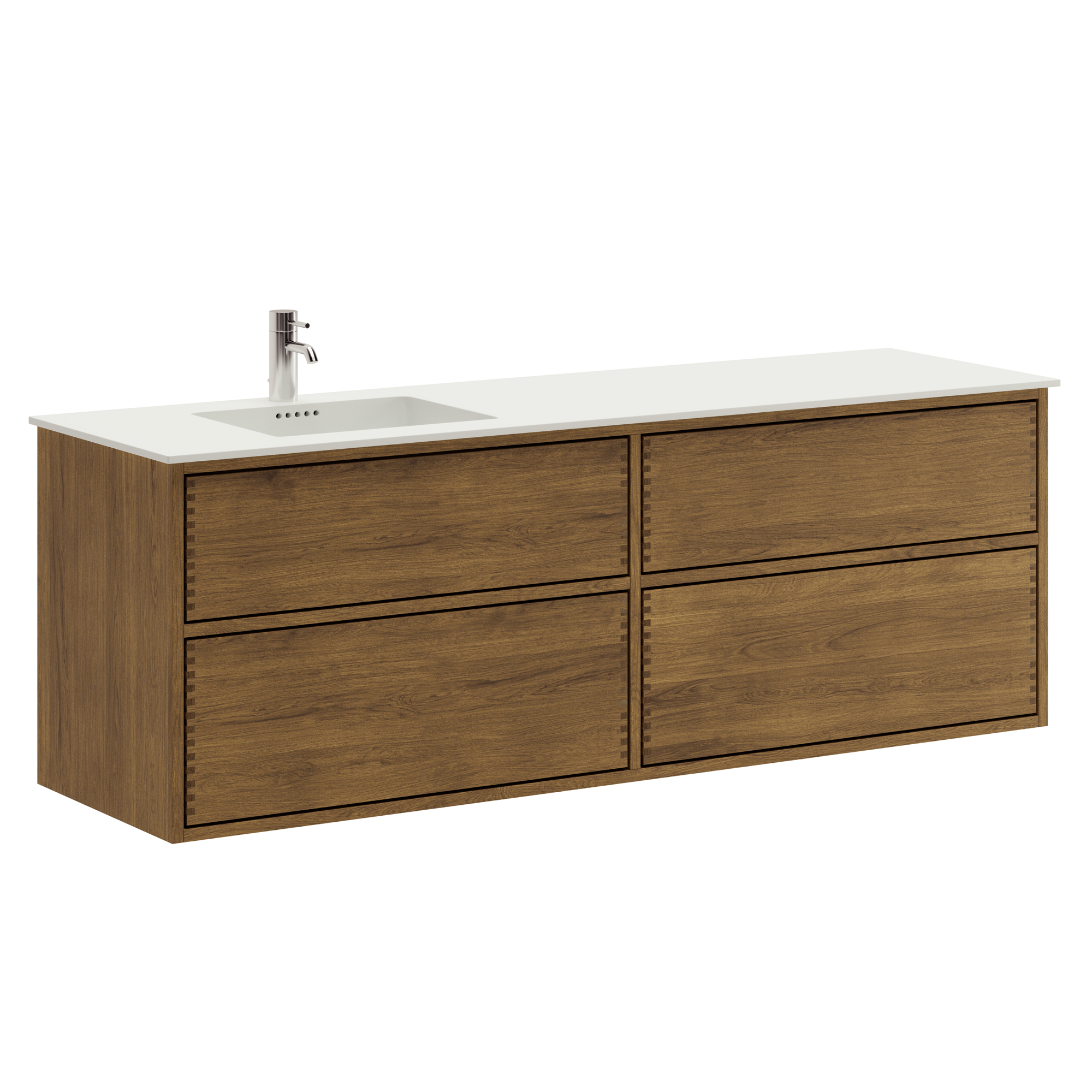160 cm Dark Oiled Just Wood Push bathroom furniture with 4 drawers - Left cutout