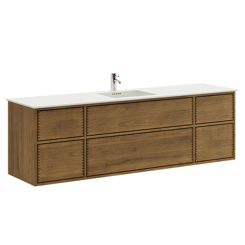 180 cm Dark Oak Just Wood Push bathroom furniture with 6 drawers