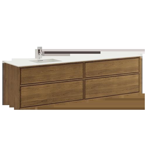 200 cm Dark-stained Just Wood Push bathroom furniture with 4 drawers - Left cut-out