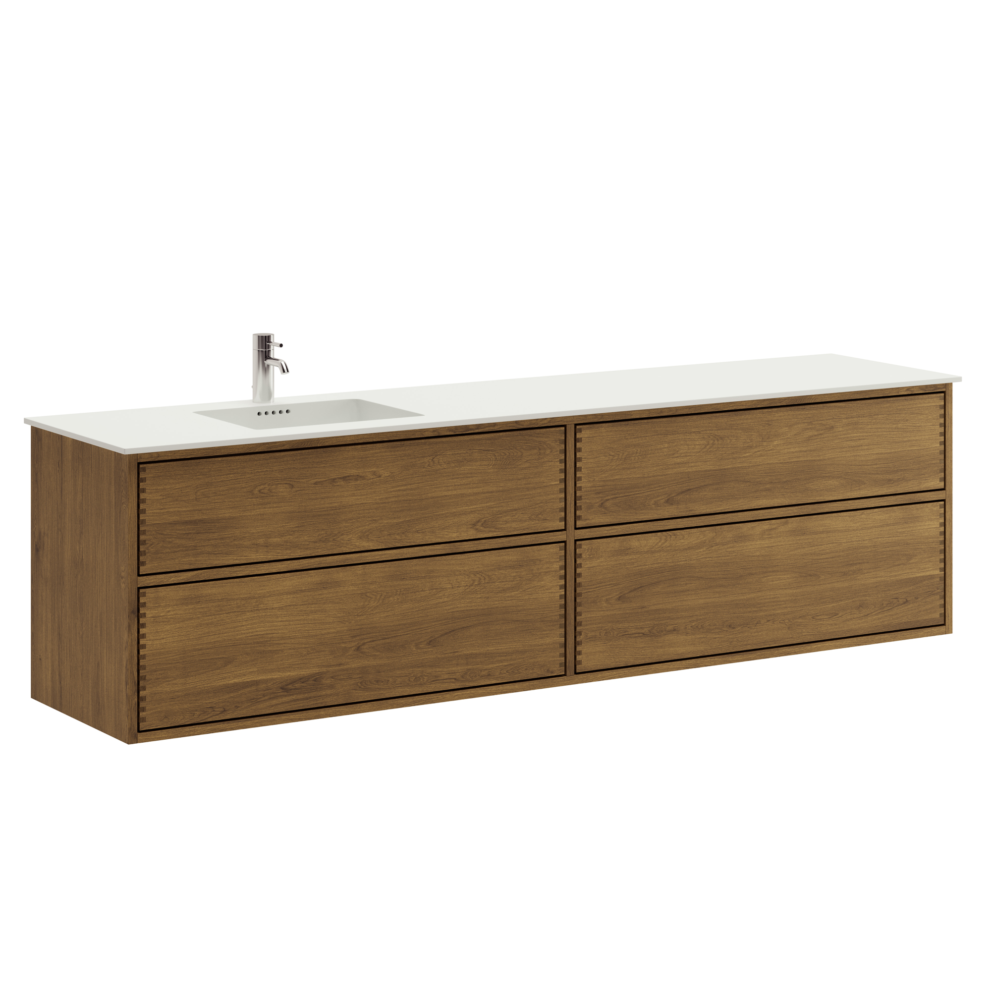 200 cm Dark-stained Just Wood Push bathroom furniture with 4 drawers - Left cut-out