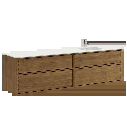200 cm Dark Stained Just Wood Push Bathroom Furniture with 4 Drawers - Right Cutout