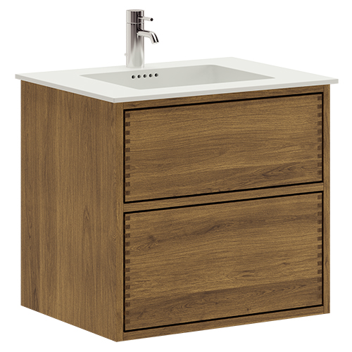 60 cm Dark Oiled Just Wood Push Bathroom Furniture with 2 Drawers