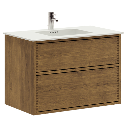 80 cm Dark Stained Just Wood Push bathroom furniture with 2 drawers