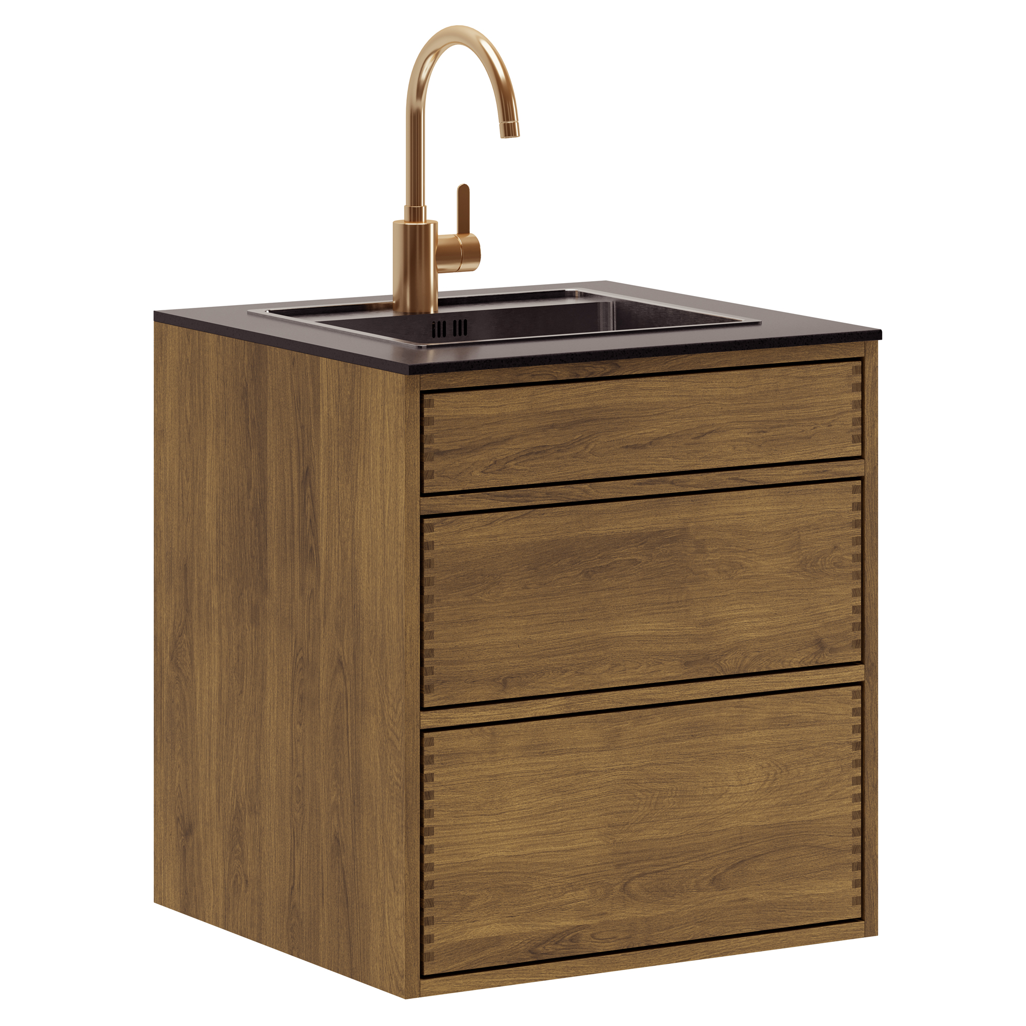 60 cm Dark Stained Just Wood Push Sink Cabinet 60 cm in depth