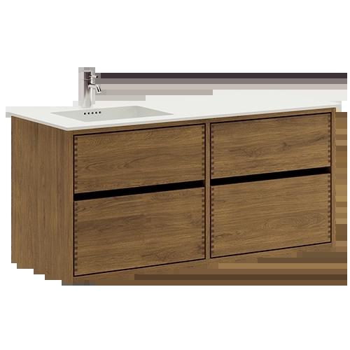 120 cm Dark Stained Just Wood Original bathroom furniture with 4 drawers - Left cutout