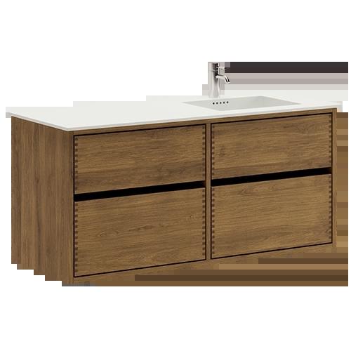 120 cm Dark Stained Just Wood Original Bathroom Furniture with 4 Drawers - Right Cutout