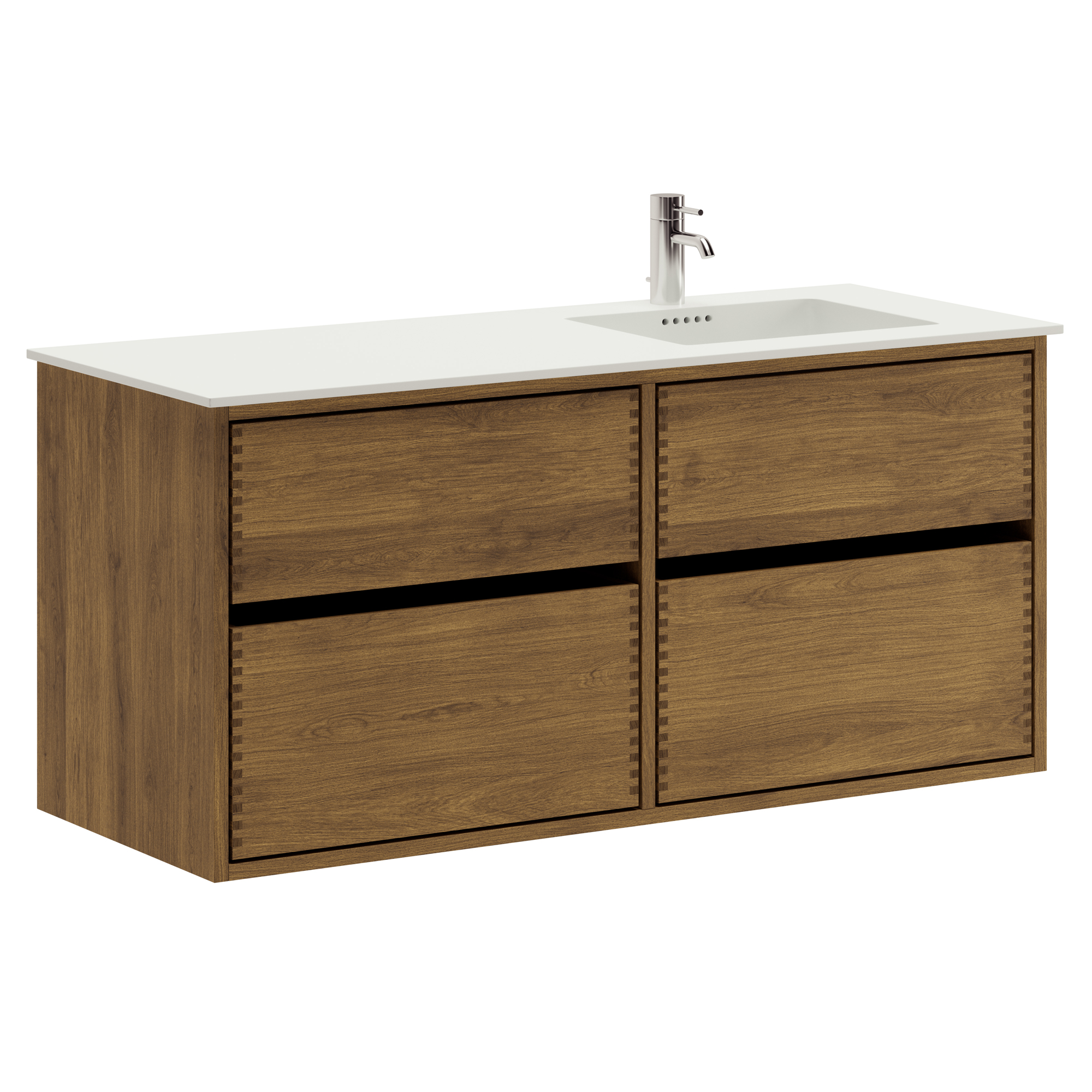 120 cm Dark Stained Just Wood Original Bathroom Furniture with 4 Drawers - Right Cutout