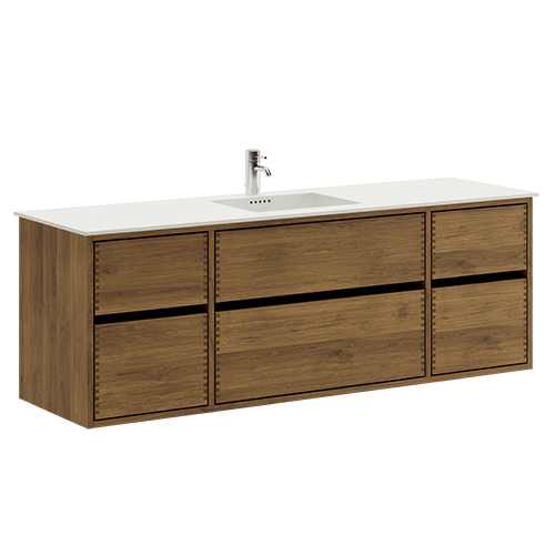 160 cm Dark Oiled Just Wood Original Bathroom Furniture with 6 Drawers