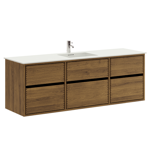 160 cm Dark Oiled Just Wood Original Bathroom Furniture with 6 Drawers