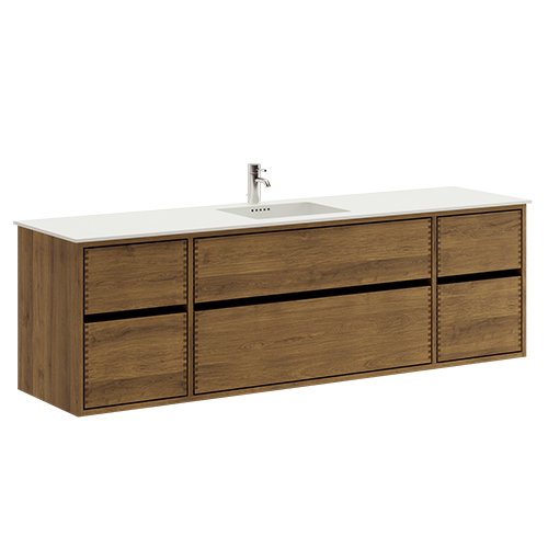 180 cm Dark-colored Just Wood Original bathroom furniture with 6 drawers and Solid Surface countertop