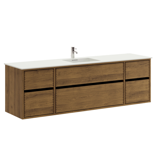 180 cm Dark Oiled Just Wood Original Bathroom Furniture with 6 Drawers