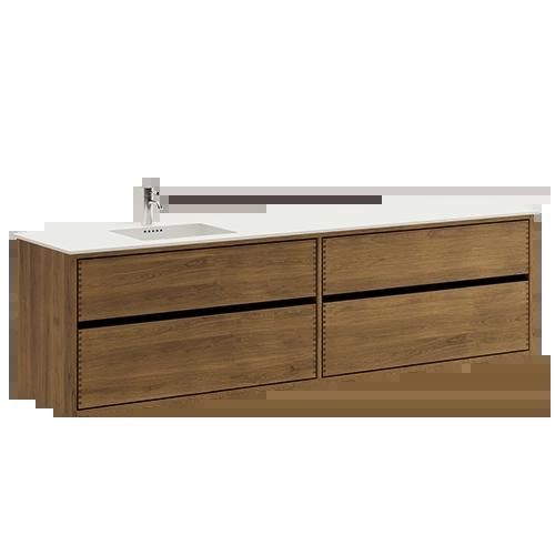 200 cm Dark Oiled Just Wood Original Bathroom Furniture with 4 Drawers - Left Cutout