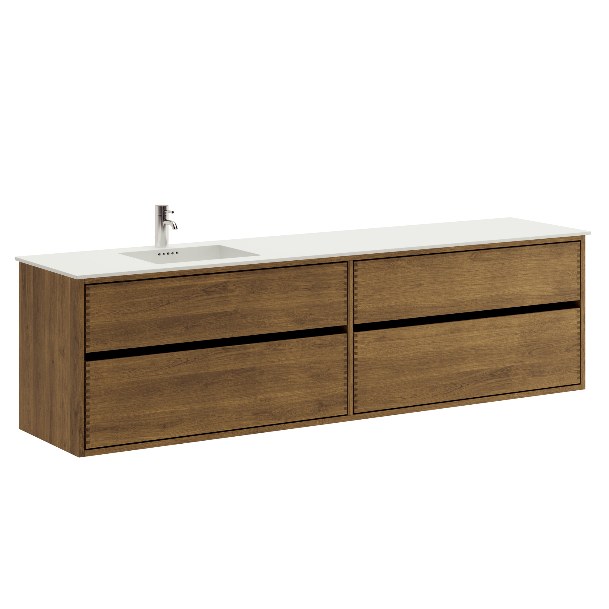 200 cm Dark Oiled Just Wood Original Bathroom Furniture with 4 Drawers - Left Cutout