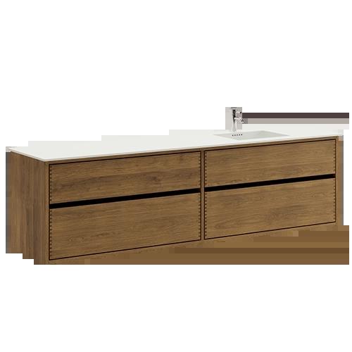 200 cm Dark Stained Just Wood Original Bathroom Furniture with 4 Drawers - Right Cutout