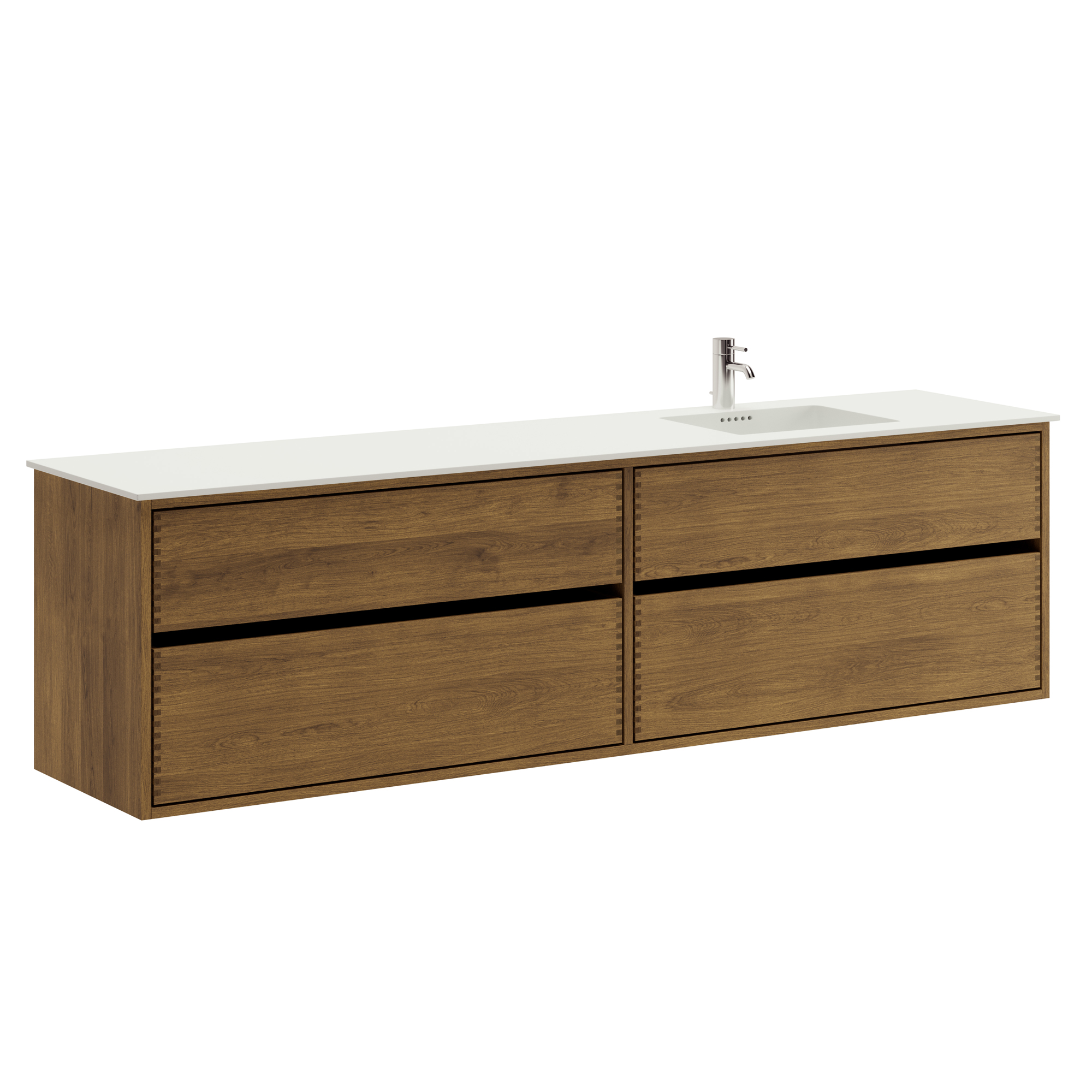 200 cm Dark Stained Just Wood Original Bathroom Furniture with 4 Drawers - Right Cutout