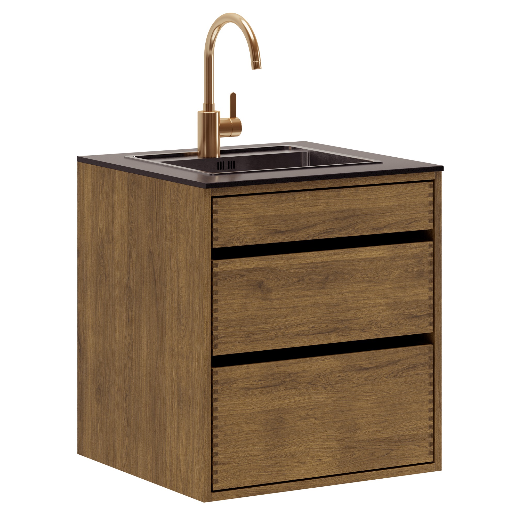 60 cm Dark Stained Just Wood Original Washbasin Cabinet 60 cm in depth