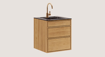 Light oiled Carpenter Sink cabinet with push